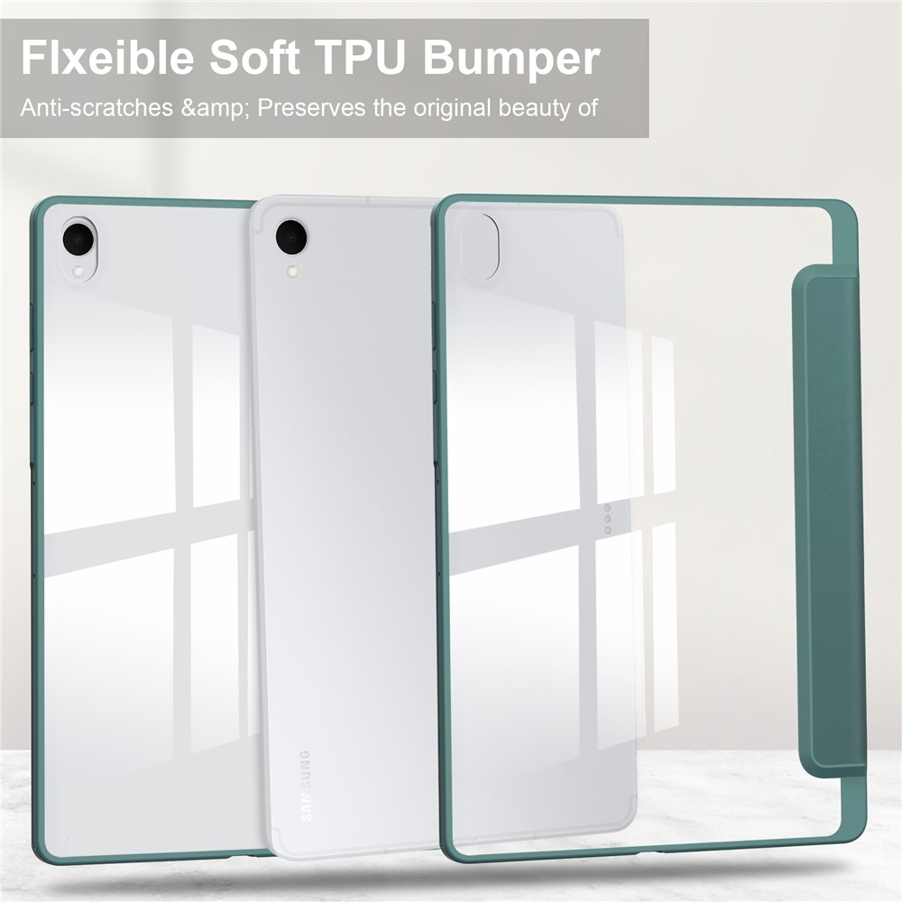 Case chytré zatváracie puzdro v pevným chrbtom na Samsung Galaxy Tab S12+ - zelené