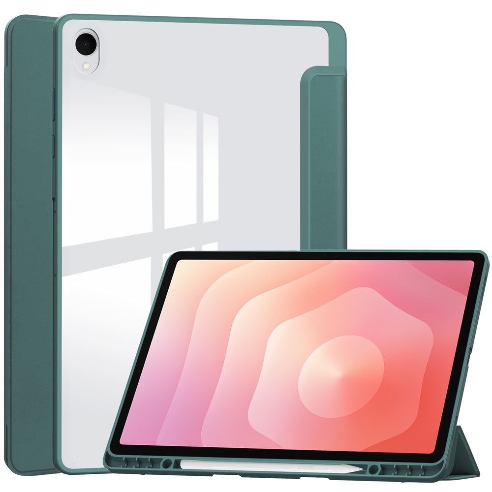 Case chytré zatváracie puzdro v pevným chrbtom na Samsung Galaxy Tab S12+ - zelené
