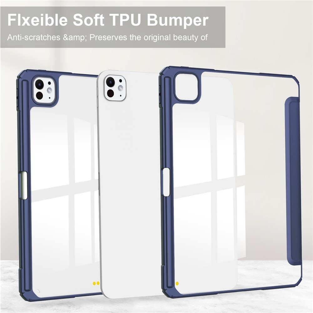 Case chytré zatváracie puzdro v pevným chrbtom na tablet iPad Pro 11 (2024)/(2025) - tmavomodré