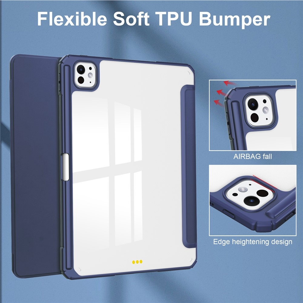 Case chytré zatváracie puzdro v pevným chrbtom na tablet iPad Pro 11 (2024)/(2025) - tmavomodré