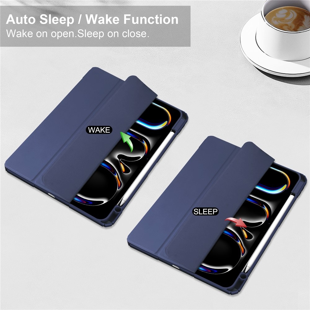 Case chytré zatváracie puzdro v pevným chrbtom na tablet iPad Pro 11 (2024)/(2025) - tmavomodré