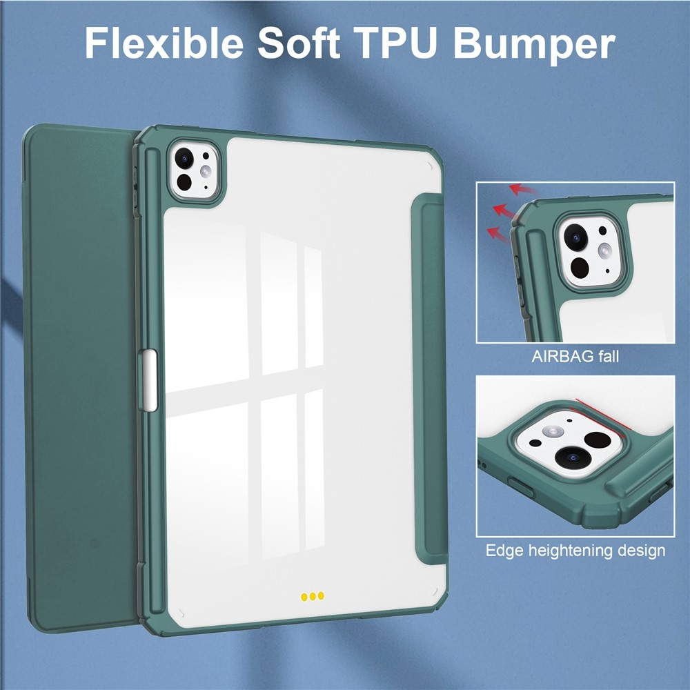 Case chytré zatváracie puzdro v pevným chrbtom na tablet iPad Pro 11 (2024)/(2025) - zelené