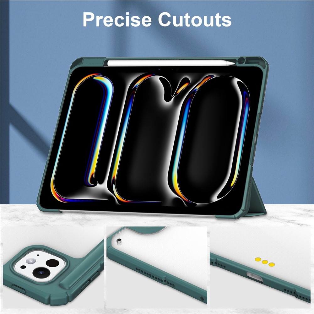 Case chytré zatváracie puzdro v pevným chrbtom na tablet iPad Pro 11 (2024)/(2025) - zelené