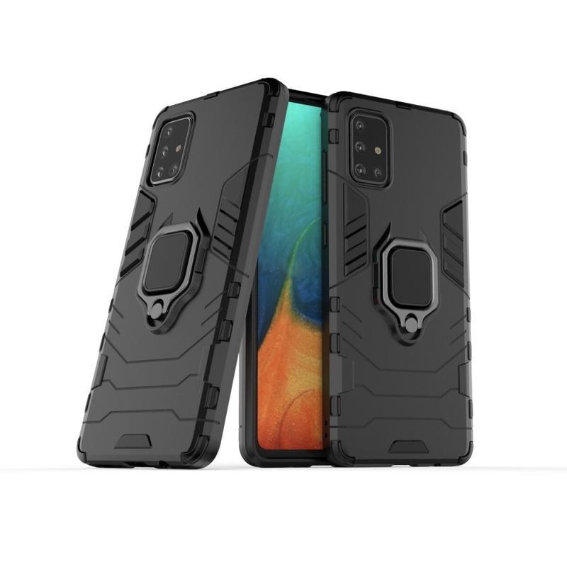 Case odolný hybridný kryt s krúžkom na prst pre mobil Samsung Galaxy A71 - čierny