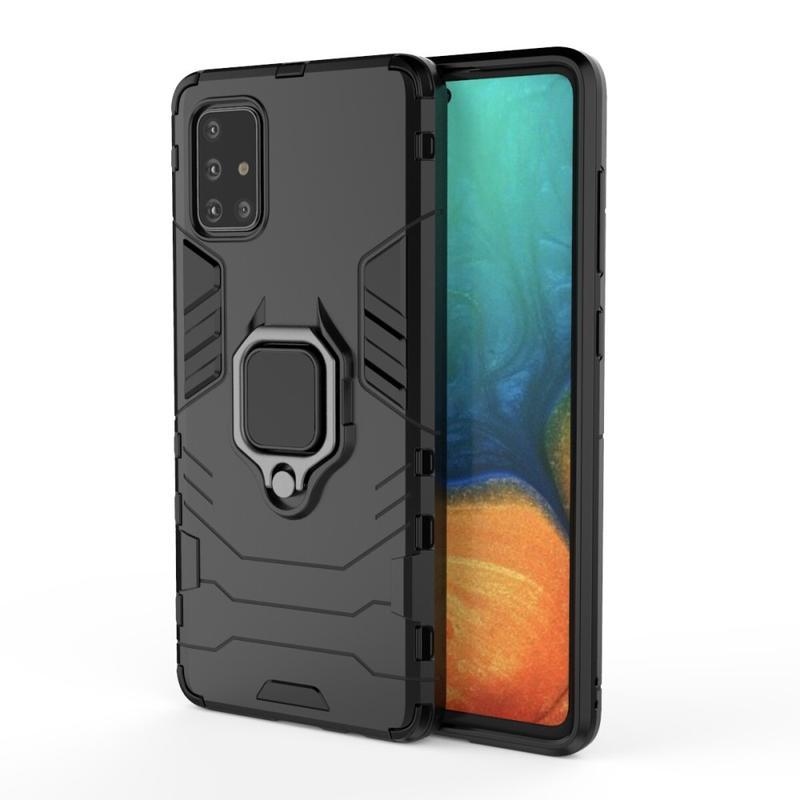 Case odolný hybridný kryt s krúžkom na prst pre mobil Samsung Galaxy A71 - čierny