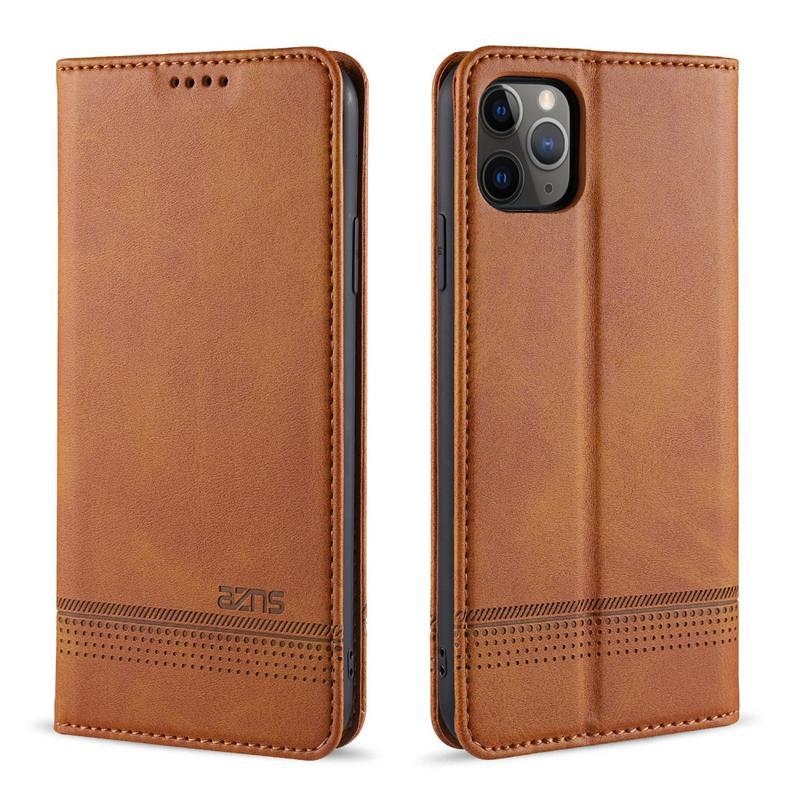 Case PU kožené peněženkové puzdro na mobil iPhone 12 Pro / 12 - hnedé