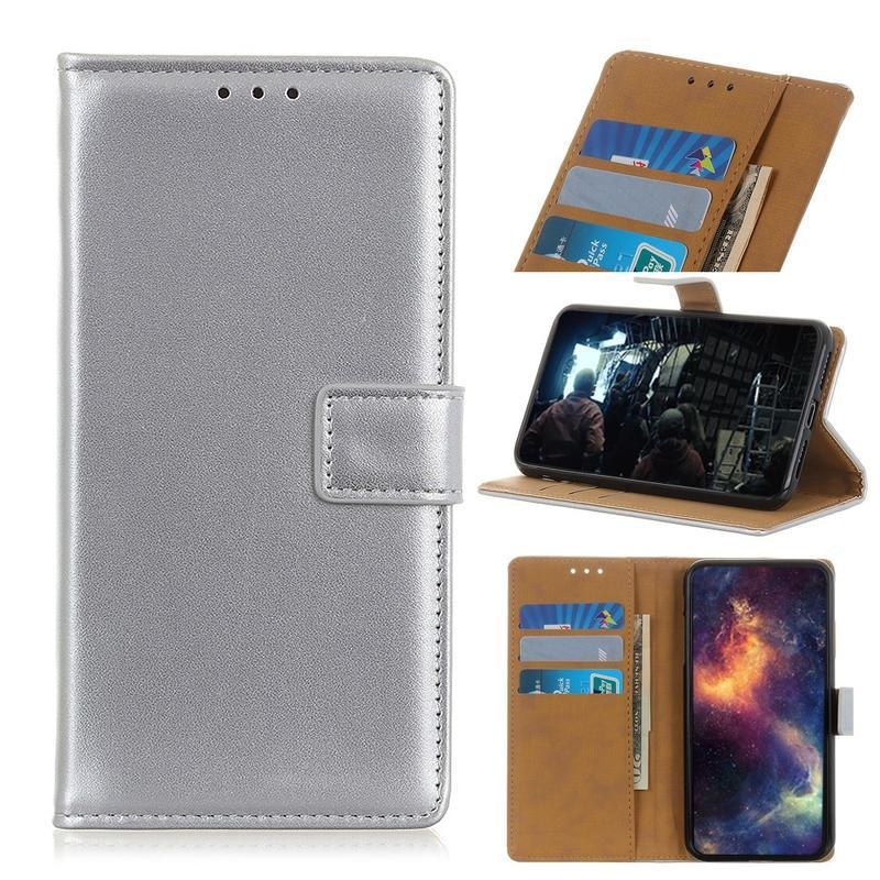 Case PU kožené peněženkové pouzdro na mobil Samsung Galaxy Note 10 Lite - stříbrné