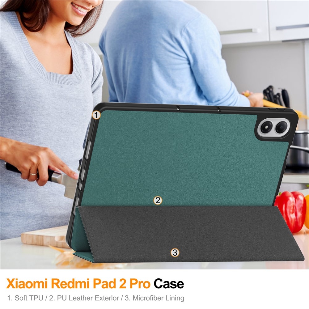 Cases chytré skladacie puzdro na Xiaomi Redmi Pad 2 Pro - tmavozelené