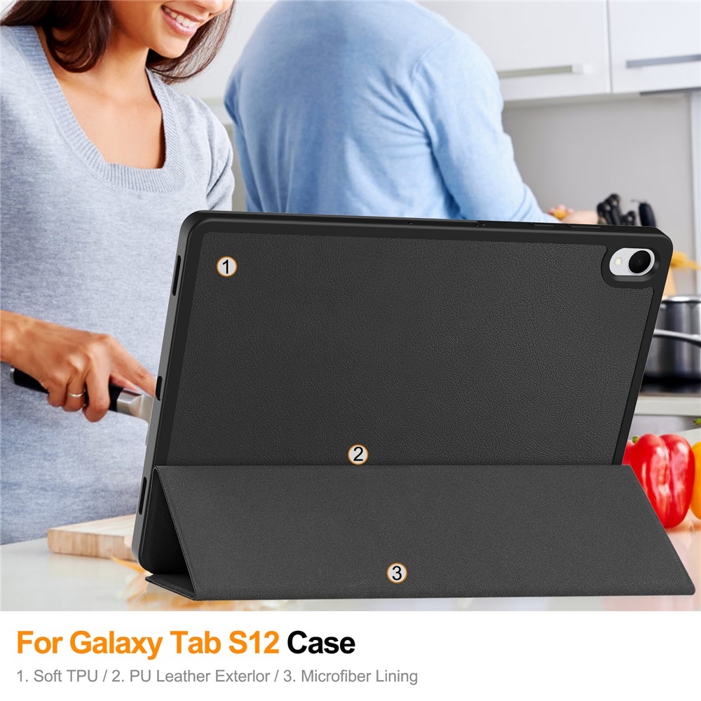 Cases chytré zatváracie púzdro na Samsung Galaxy Tab S12+ - čierne