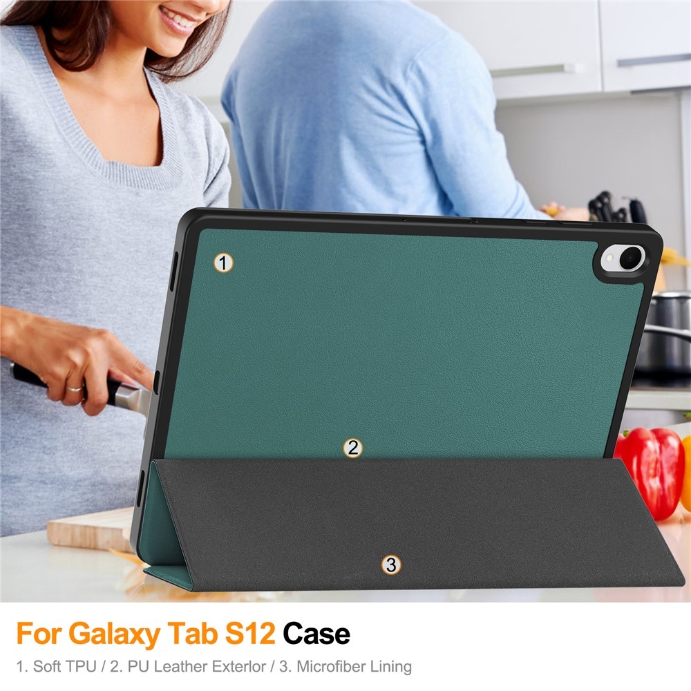 Cases chytré zatváracie púzdro na Samsung Galaxy Tab S12+ - zelené