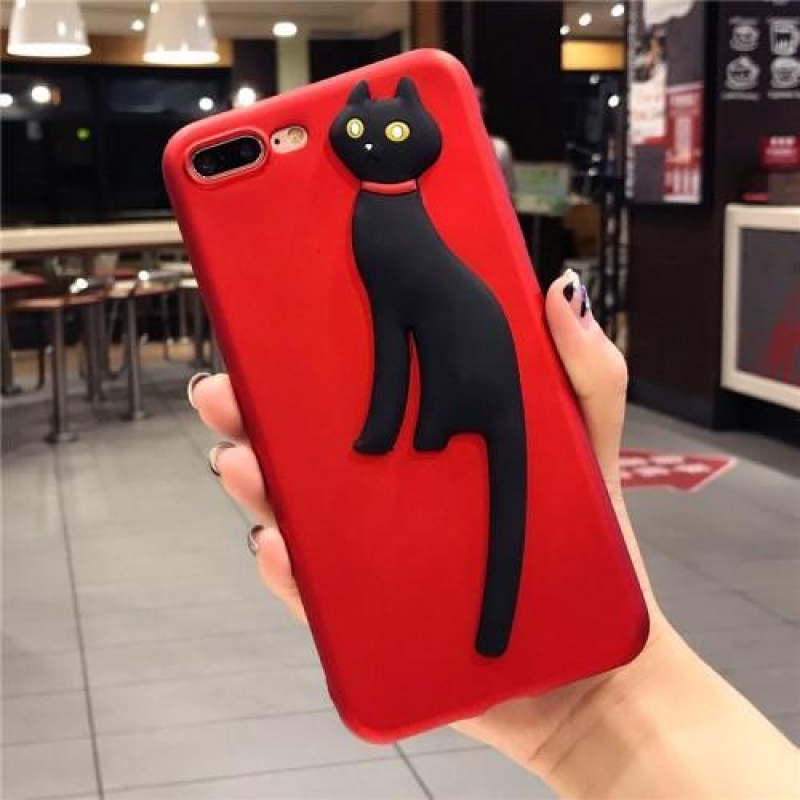 Cat silikónový 3D obal na iPhone 6 Plus a iPhone 6s Plus - červený / čierny