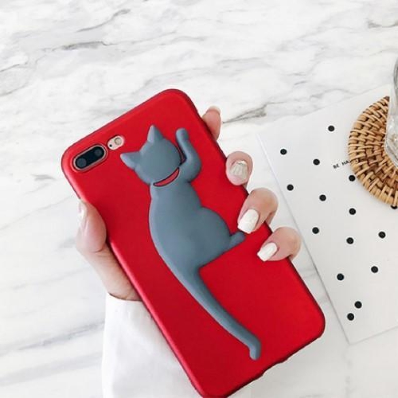 Cat silikónový 3D obal na iPhone 6 Plus a iPhone 6s Plus - červený / šedý