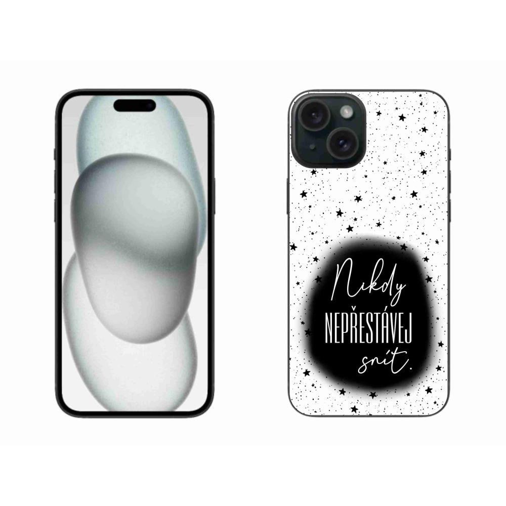 Gélový kryt mmCase na iPhone 15 Plus - citát 1 čiernobiele pozadie