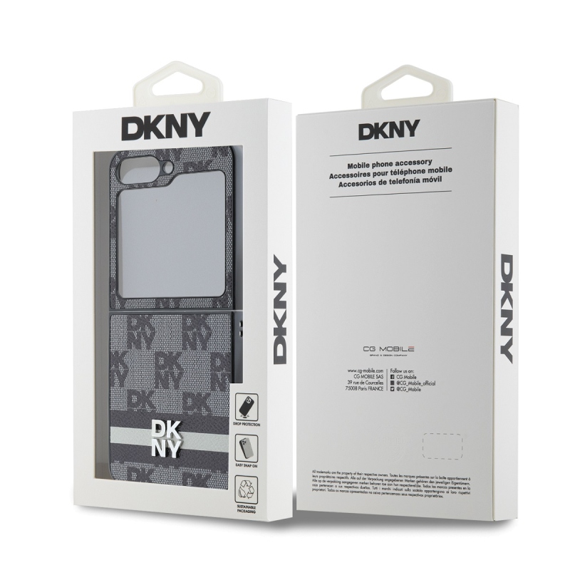 DKNY PU Leather Checkered Pattern and Stripe Zadný Kryt pre Samsung Galaxy Z Flip 6 Black