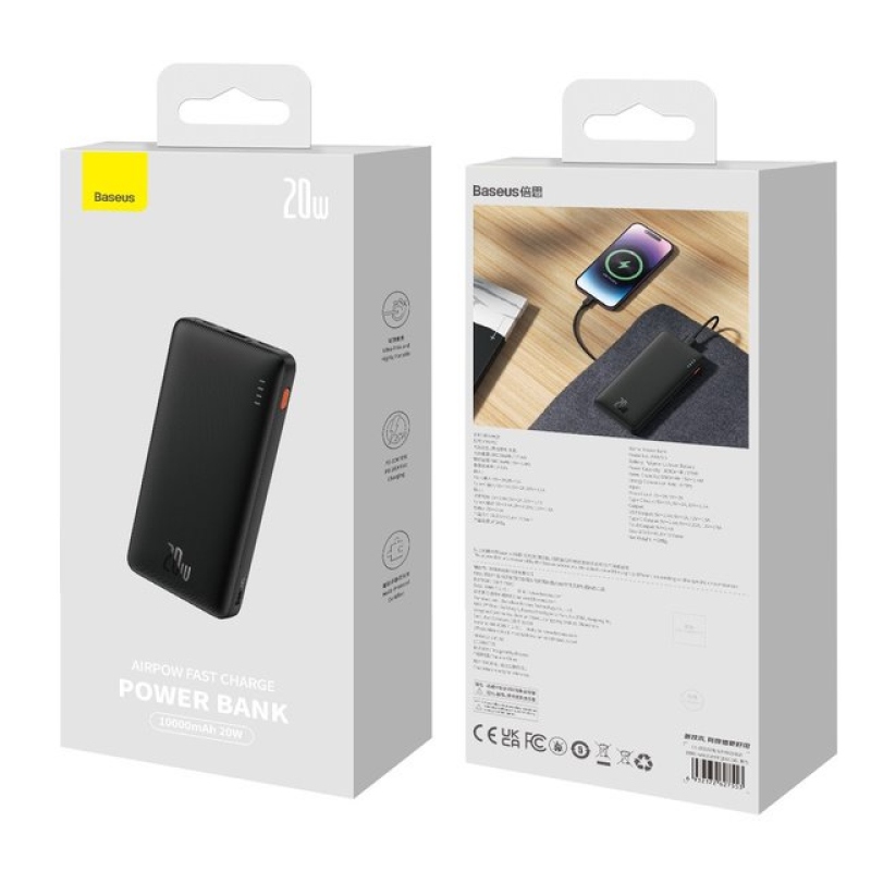 Baseus Airpow 20W rýchlonabíjacia powerbanka 10000mAh čierna