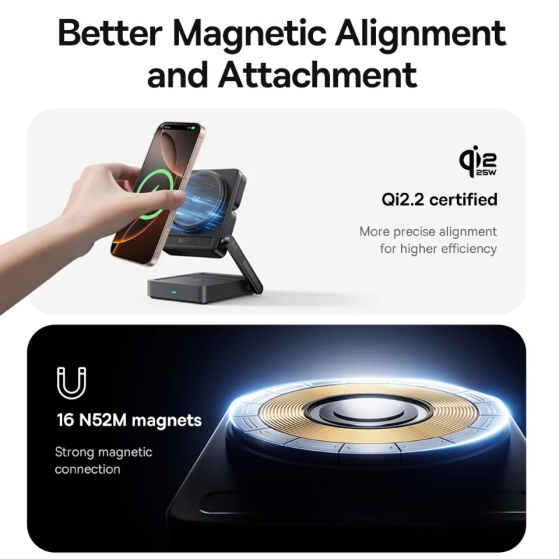 Baseus PicoGo AF21 Prenosná magnetická bezdrôtová nabíjačka 3 v 1, 35 W, čierna