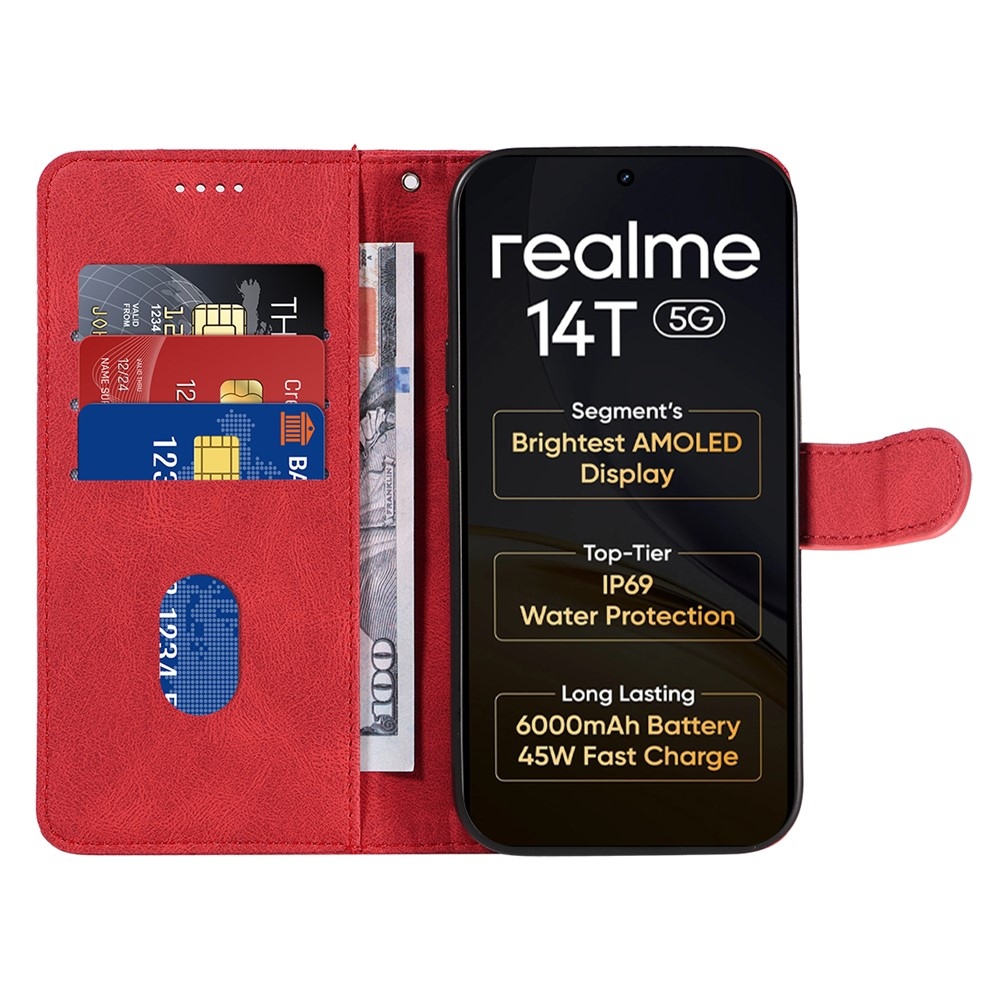 Curved knižkové puzdro na Realme 14 5G/14T 5G - červené