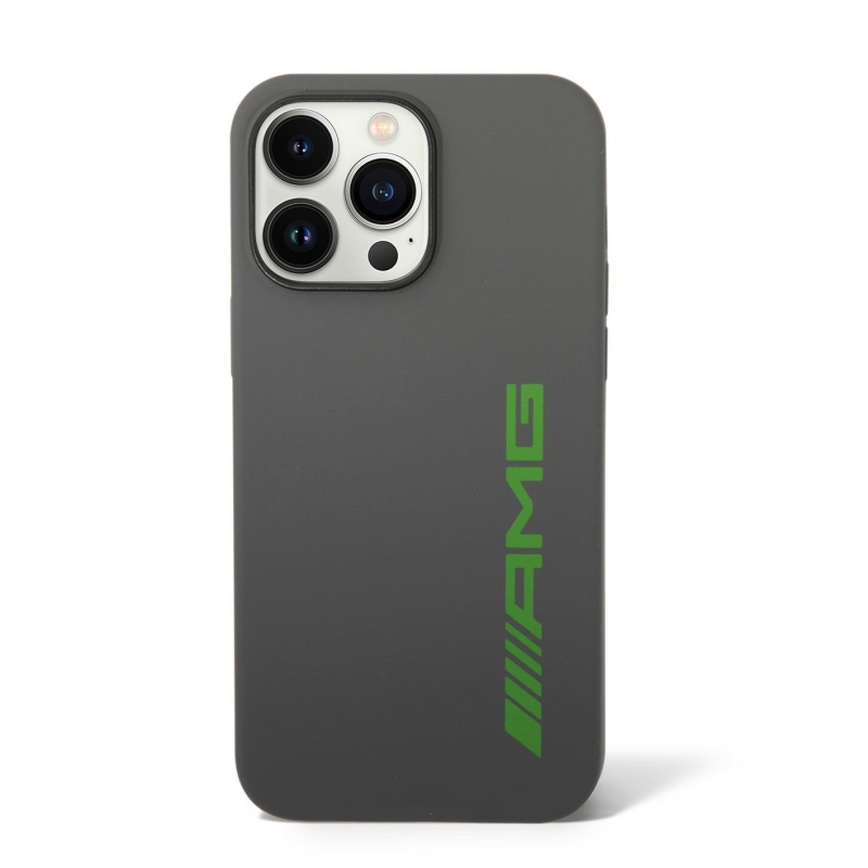 AMG Liquid Silicone Green Logo Zadný Kryt pre iPhone 14 Pro Max Grey