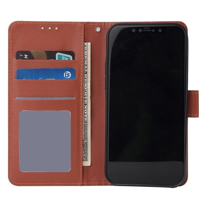 Cell PU kožené peněženkové puzdro na mobil iPhone 12 mini - hnedé