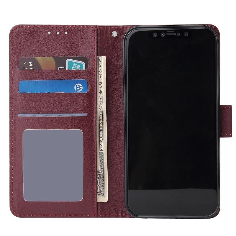 Cell PU kožené peněženkové puzdro na mobil iPhone 12 mini - vínové