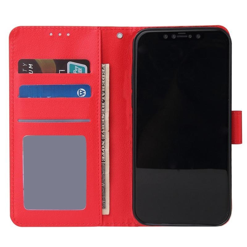Cell PU kožené peněženkové puzdro na mobil iPhone 12 Pro / 12 - červené