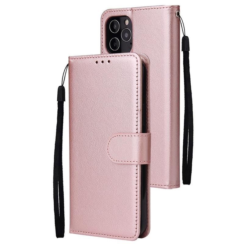 Cell PU kožené peněženkové puzdro na mobil iPhone 12 Pro / 12 - růžovozlaté