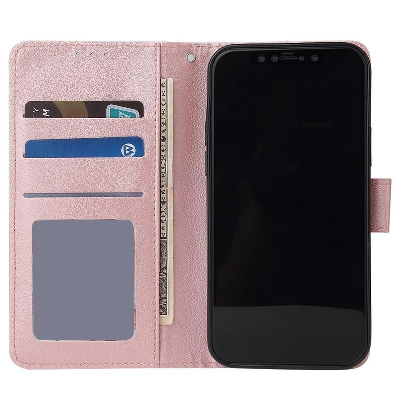 Cell PU kožené peněženkové puzdro na mobil iPhone 12 Pro / 12 - růžovozlaté