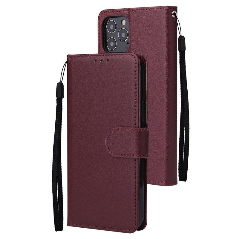 Cell PU kožené peněženkové puzdro na mobil iPhone 12 Pro / 12 - vínové