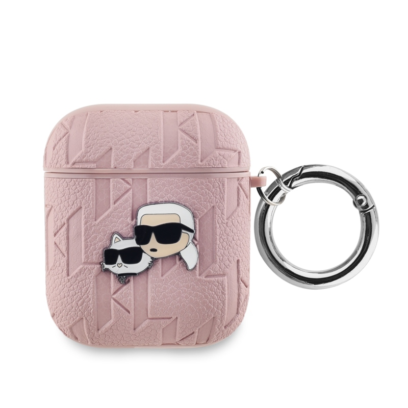 Karl Lagerfeld PU Embossed Karl and Choupette Heads Puzdro pre AirPods 1/2 Pink