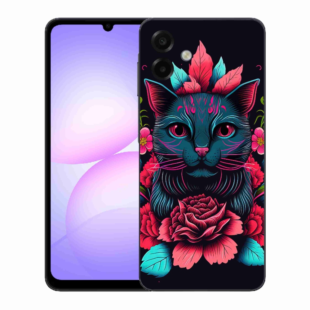 Gélový kryt mmCase na Samsung Galaxy A07 4G - kvety a mačka