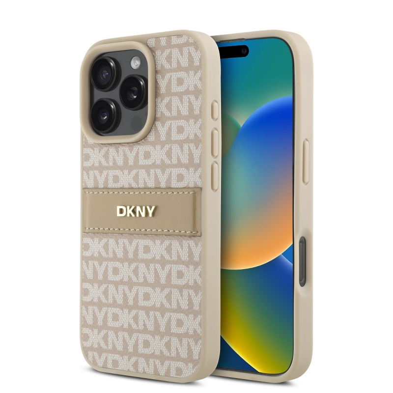DKNY PU Leather Repeat Pattern Tonal Stripe Zadný Kryt pre iPhone 16 Pro Max Pink