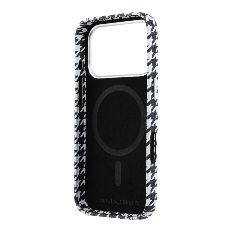 Karl Lagerfeld PU Houndstooth Resin Plate Zadný kryt MagSafe pre iPhone 17 Pro Black
