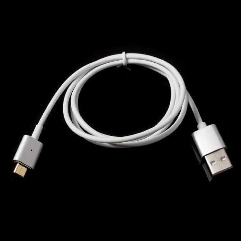 Charger micro USB kabel s magnetickým uchytením - 1m - strieborný