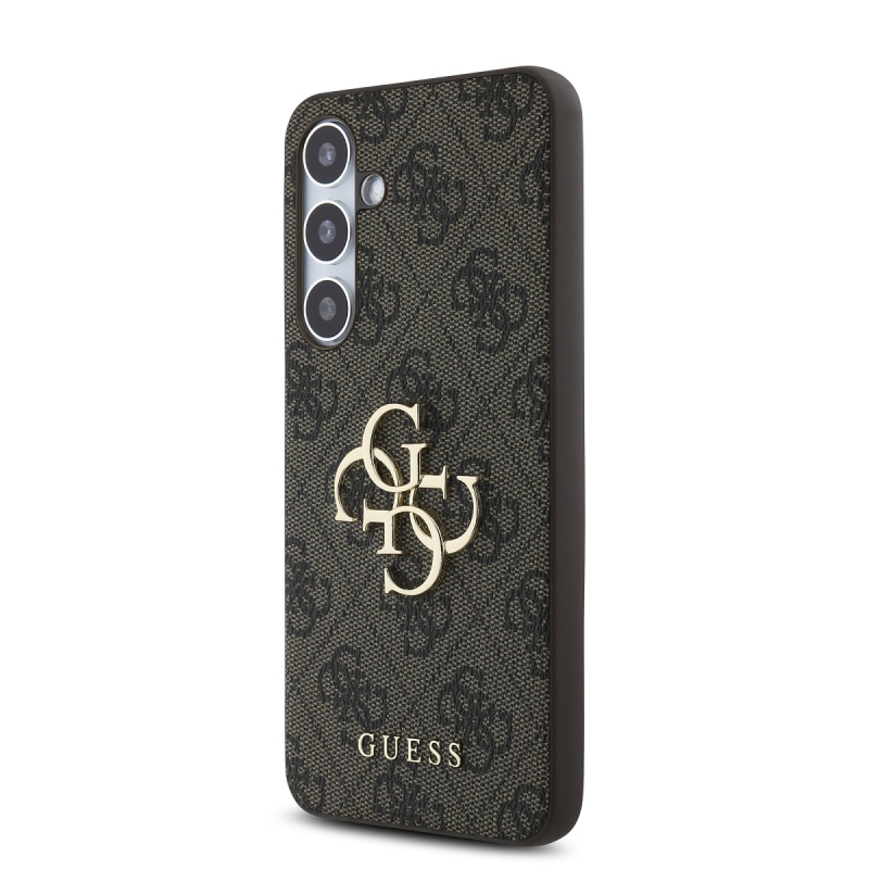 Guess PU 4G Metal Logo Zadní Kryt pre Samsung Galaxy S24 FE Brown