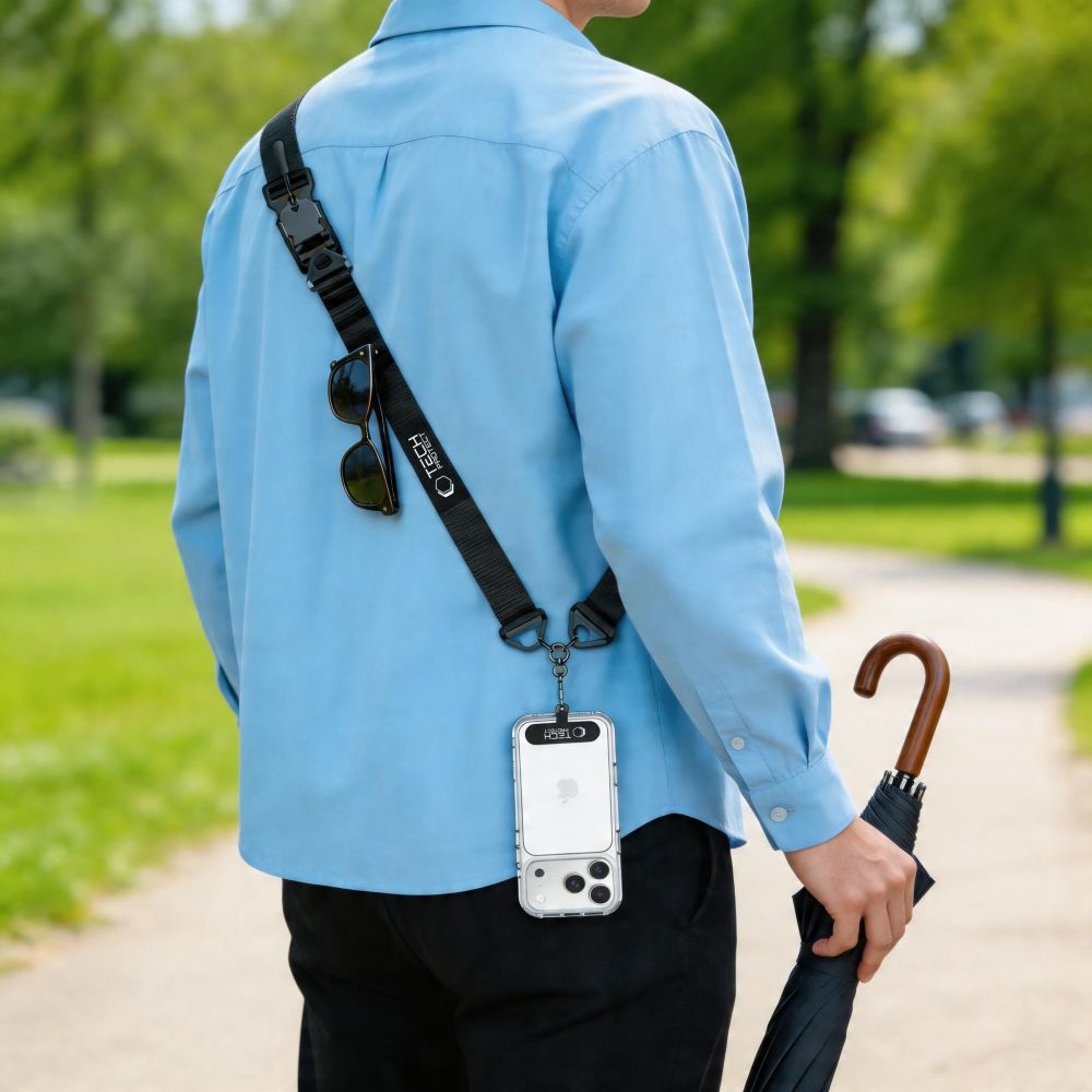 Tech-Protect C9S Rope Crossbody popruh na telefón - čierny