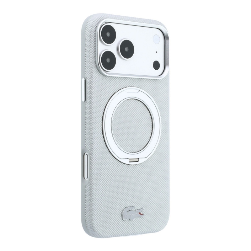 Lacoste PVC Petit Pique Semi Wrap Ring Stand MagSafe zadný kryt pre iPhone 18 Pro Max, svetlošedý