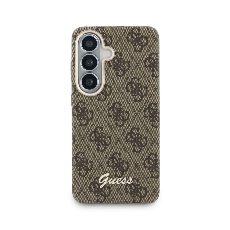 Guess PU 4G Script Metal Logo Magnetic Back Cover pre Samsung Galaxy S26 Brown