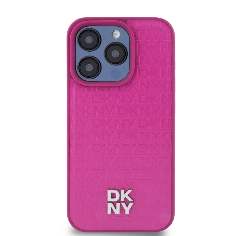 DKNY PU Leather Repeat Pattern Stack Logo Magsafe Zadný Kryt pre iPhone 15 Pro Max Pink