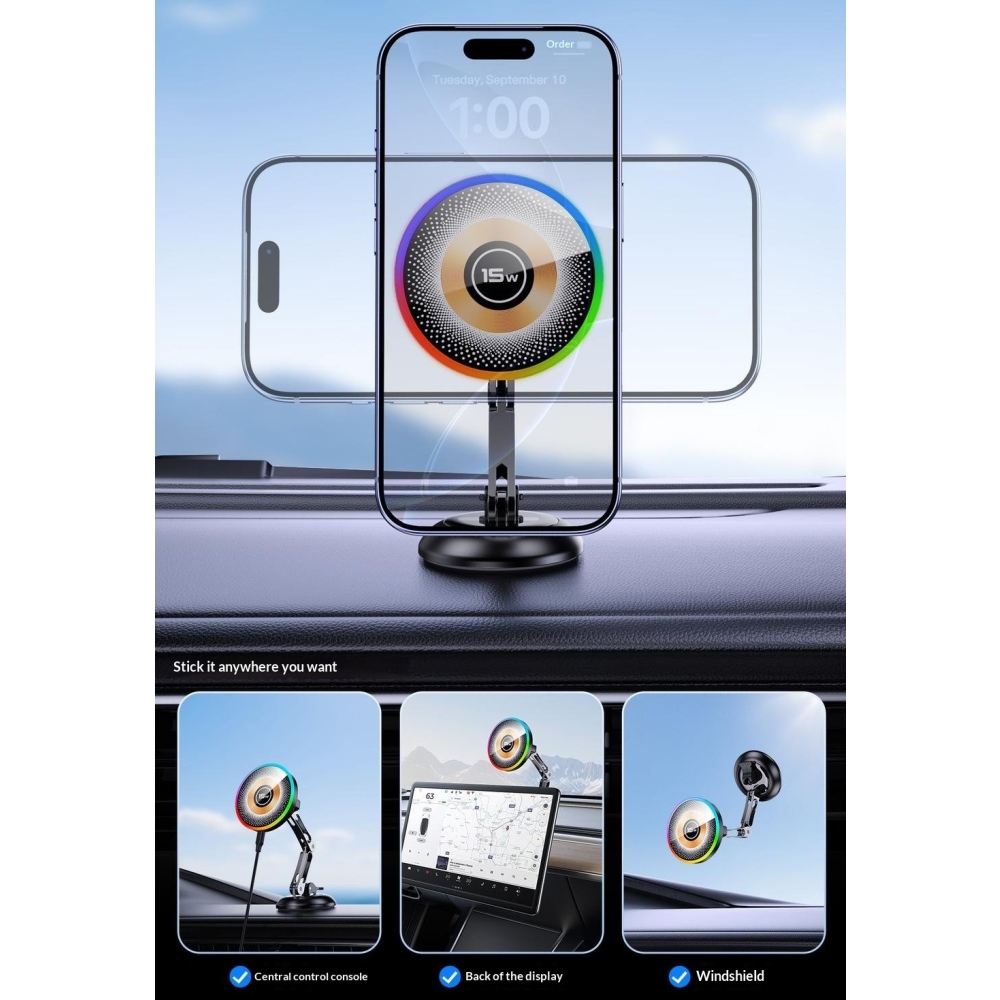 AKD255 magnetický držiak do auta s bezdrôtovým nabíjaním 15 W