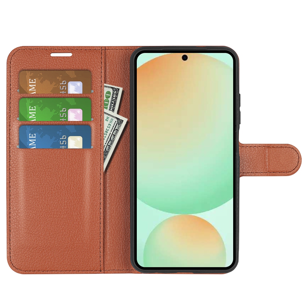 Litchi knižkové púzdro na Samsung Galaxy S25 FE - hnedé