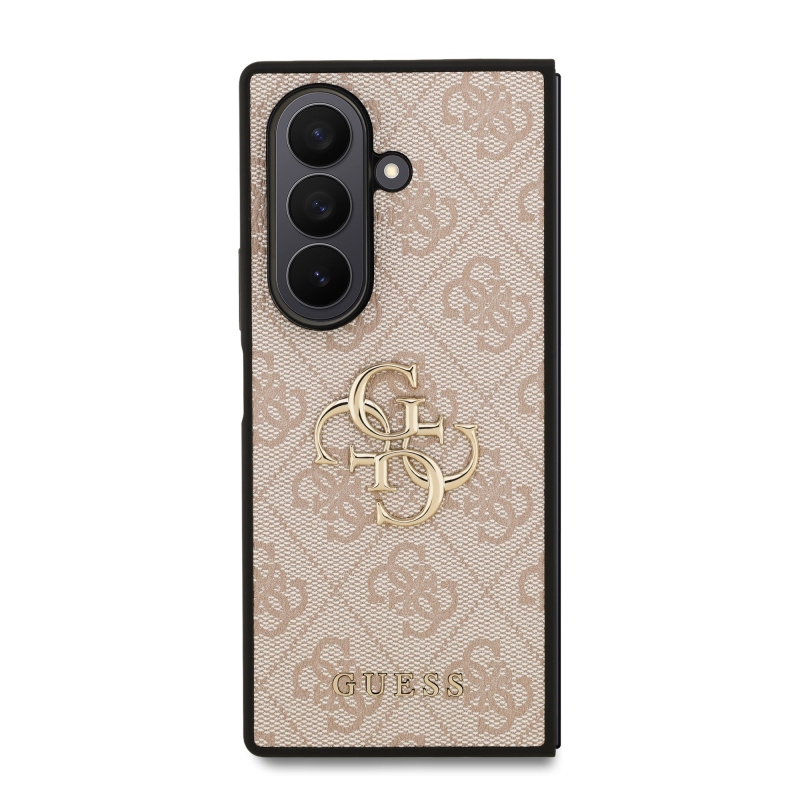 Guess PU 4G Kovový zadný kryt s logom pre Samsung Galaxy Z Fold 7 Pink