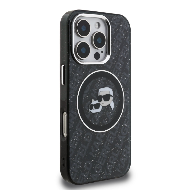 Karl Lagerfeld IML K&CH Heads Repeated Logo MagSafe Zadný Kryt pre iPhone 16 Pro Black