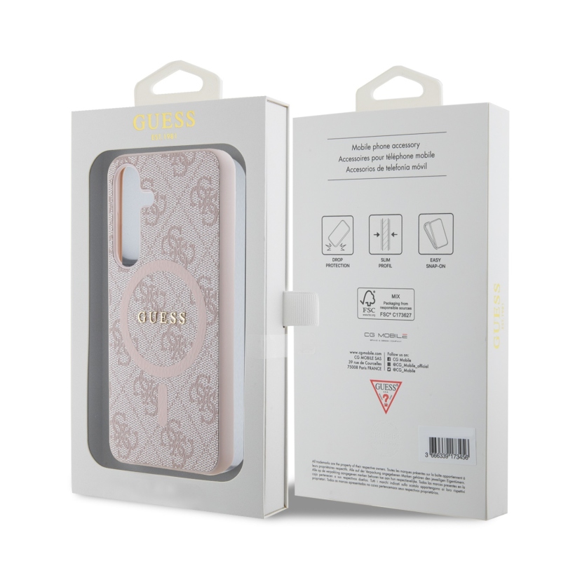 Guess PU Leather 4G Colored Ring MagSafe Zadný Kryt pre Samsung Galaxy S24 Pink