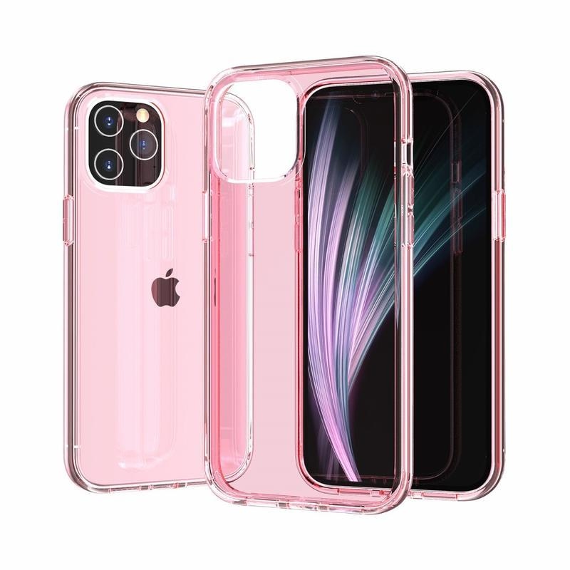 Clear gélový obal s pevnými chrbtom pre mobil iPhone 12 - ružový