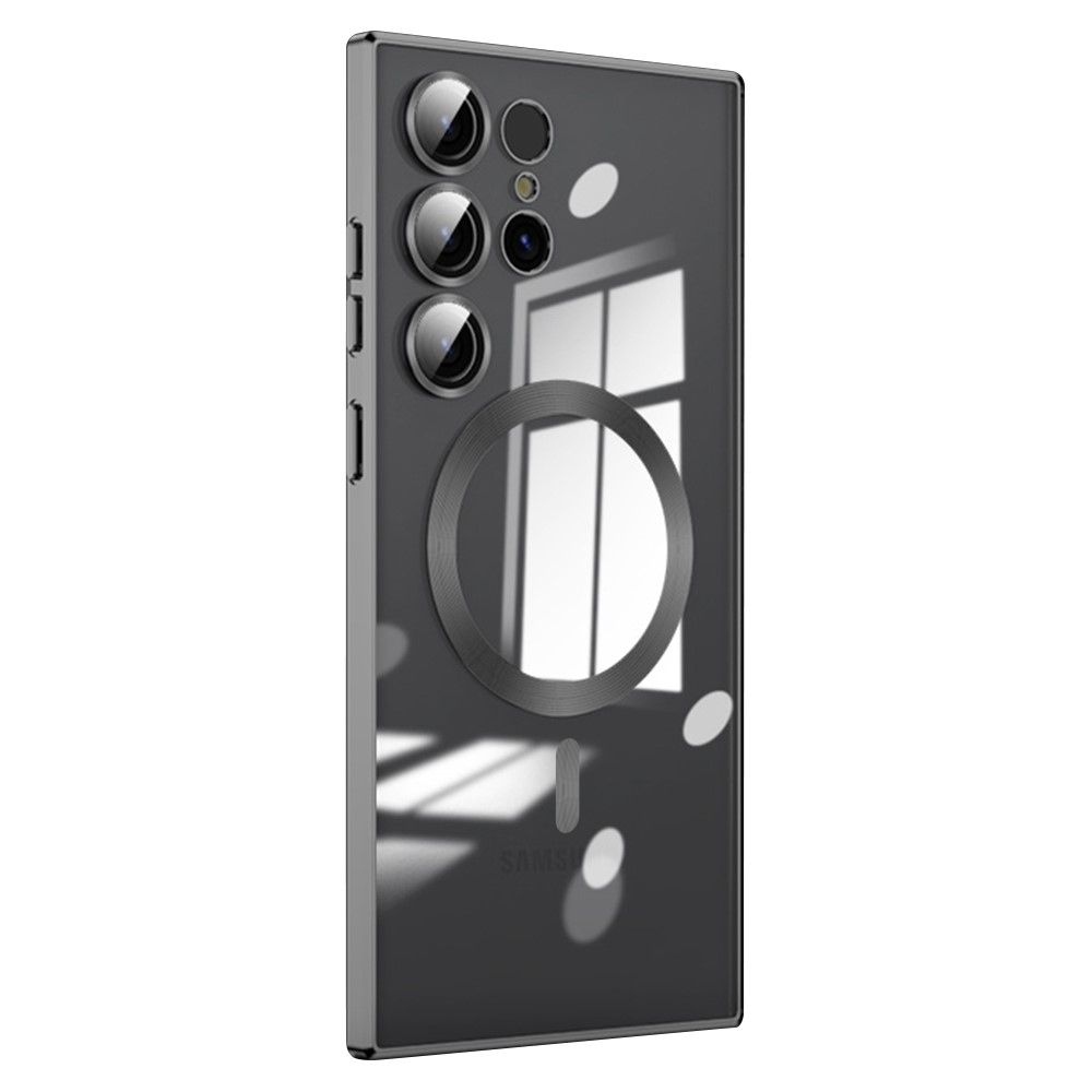 Clear obal s ochranou fotoaparátu a podporou MagSafe na Samsung Galaxy S23 Ultra - čierny