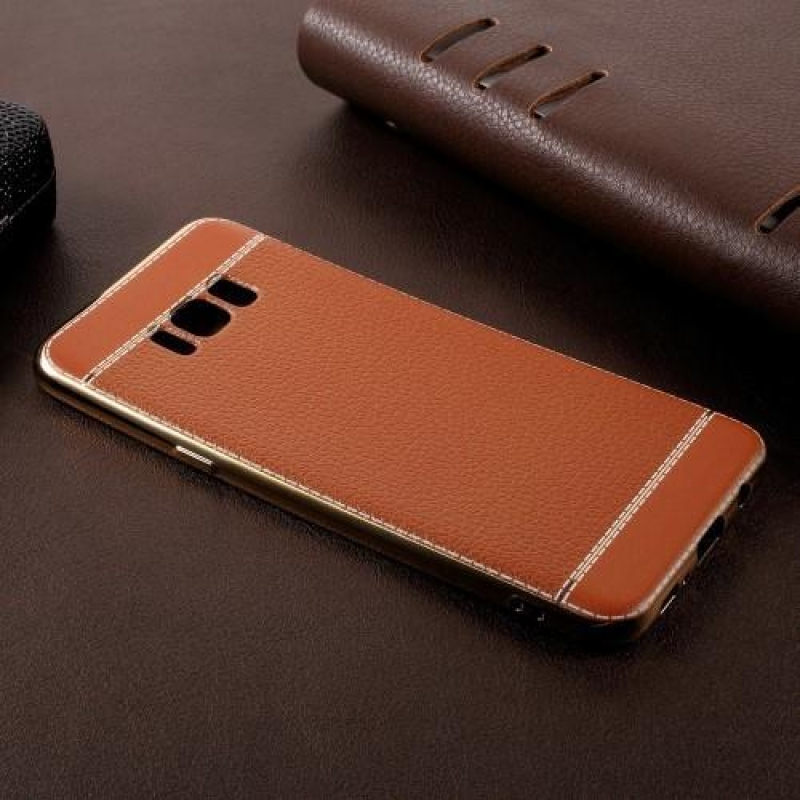 Cloth gélový obal s PU koženými zády pre Samsung Galaxy S8 Plus - hnedooranžový