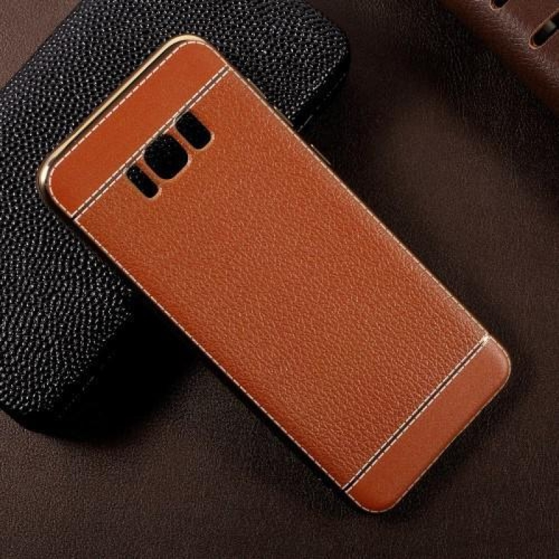 Cloth gélový obal s PU koženými zády pre Samsung Galaxy S8 Plus - hnedooranžový