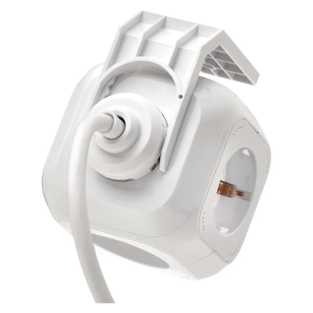 Predlžovací kábel - kocka 1,9 m / 4 zásuvky / biely / PVC / s USB / 1,5 mm2