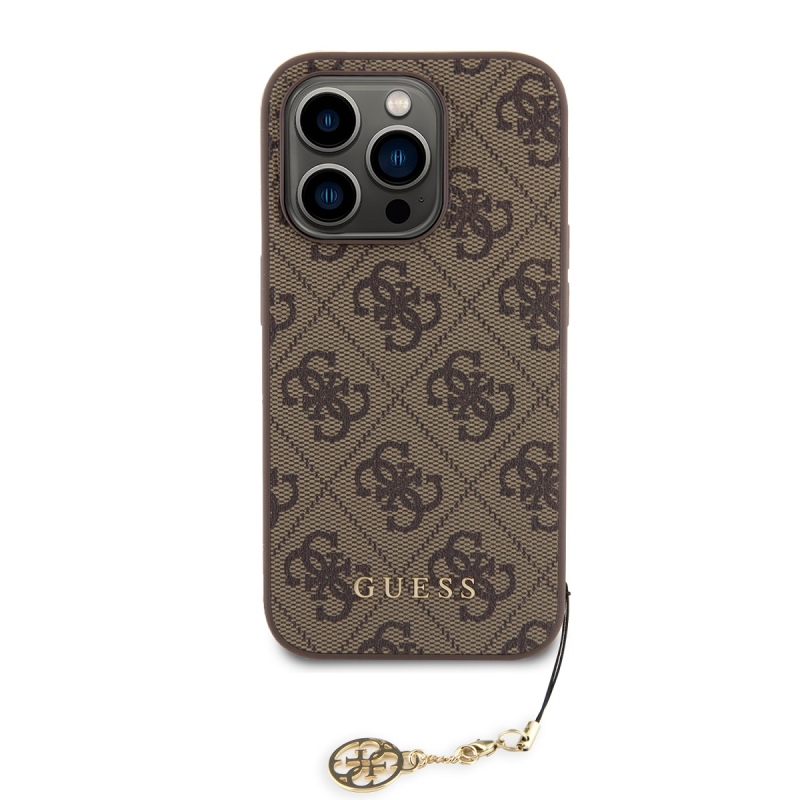 Guess 4G Charm Zadný Kryt pre iPhone 15 Pro Tone on Tone Brown