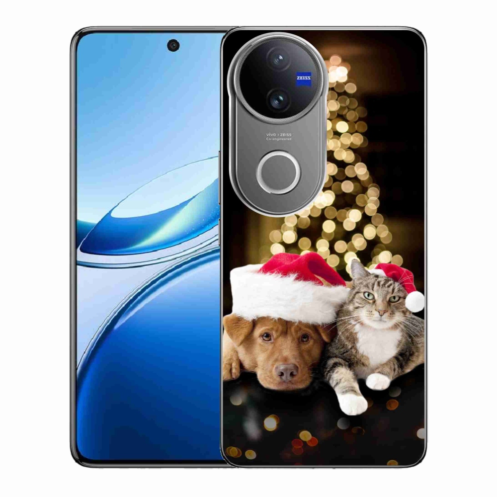 Gélový kryt mmCase na Vivo V50 5G - vianočný pes a mačka